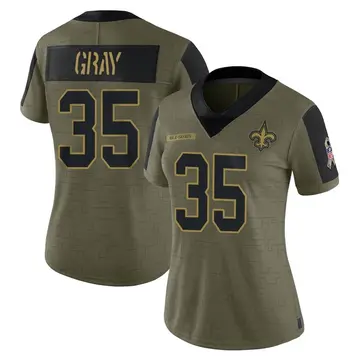 Women's New Orleans Saints Vincent Gray Olive Limited 2021 Salute To Service Jersey By Nike
