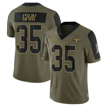 Youth New Orleans Saints Vincent Gray Olive Limited 2021 Salute To Service Jersey By Nike